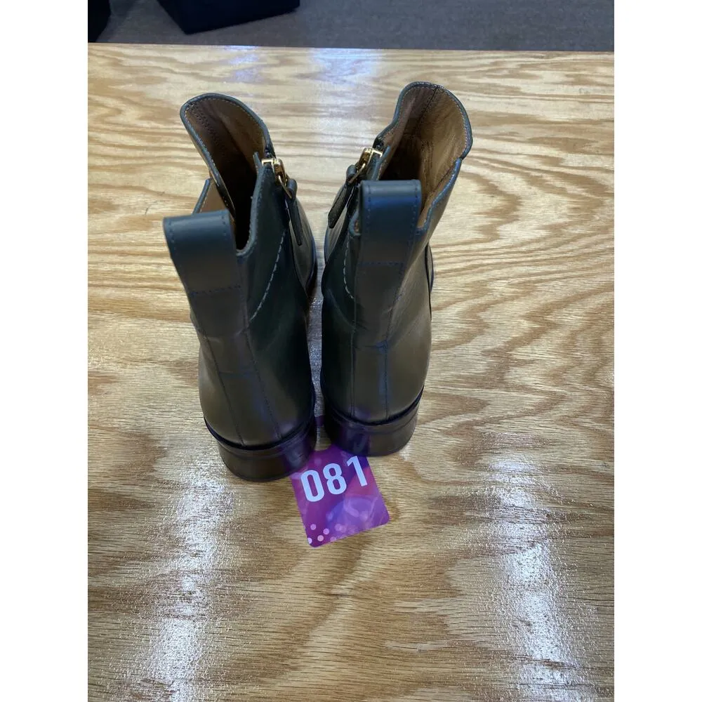 Tory Burch Everly Bootie  6.5 Green Leather Side Zip Square Toe Flat Boots - Image 8