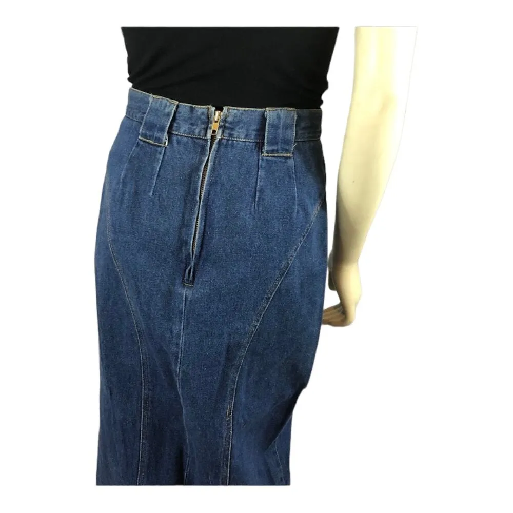Cap Ferrat long denim skirt with zipper slit closing size 13 Blue - Image 9