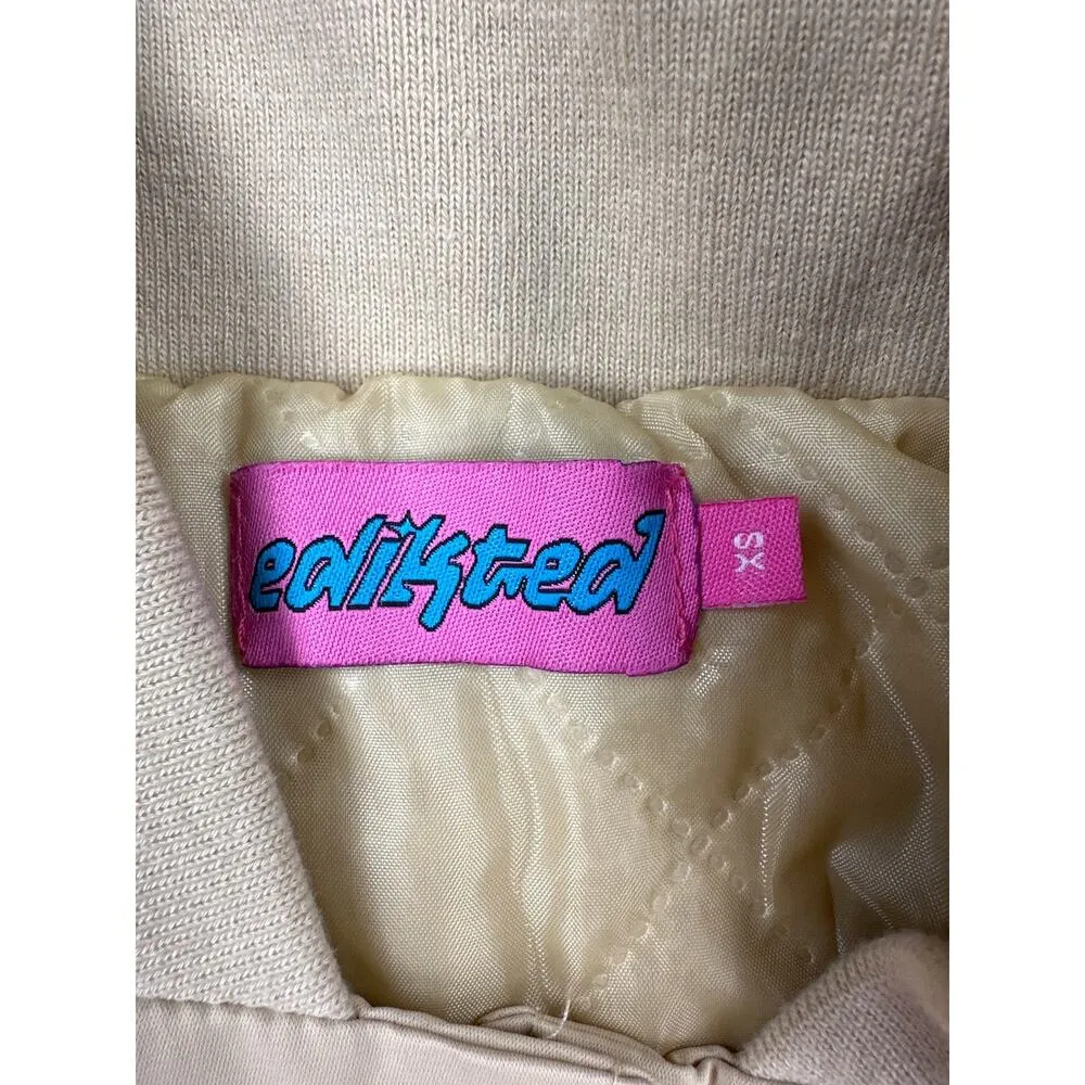 Edikted - Reckless Varsity Bomber Jacket in Tan & Black - Image 3