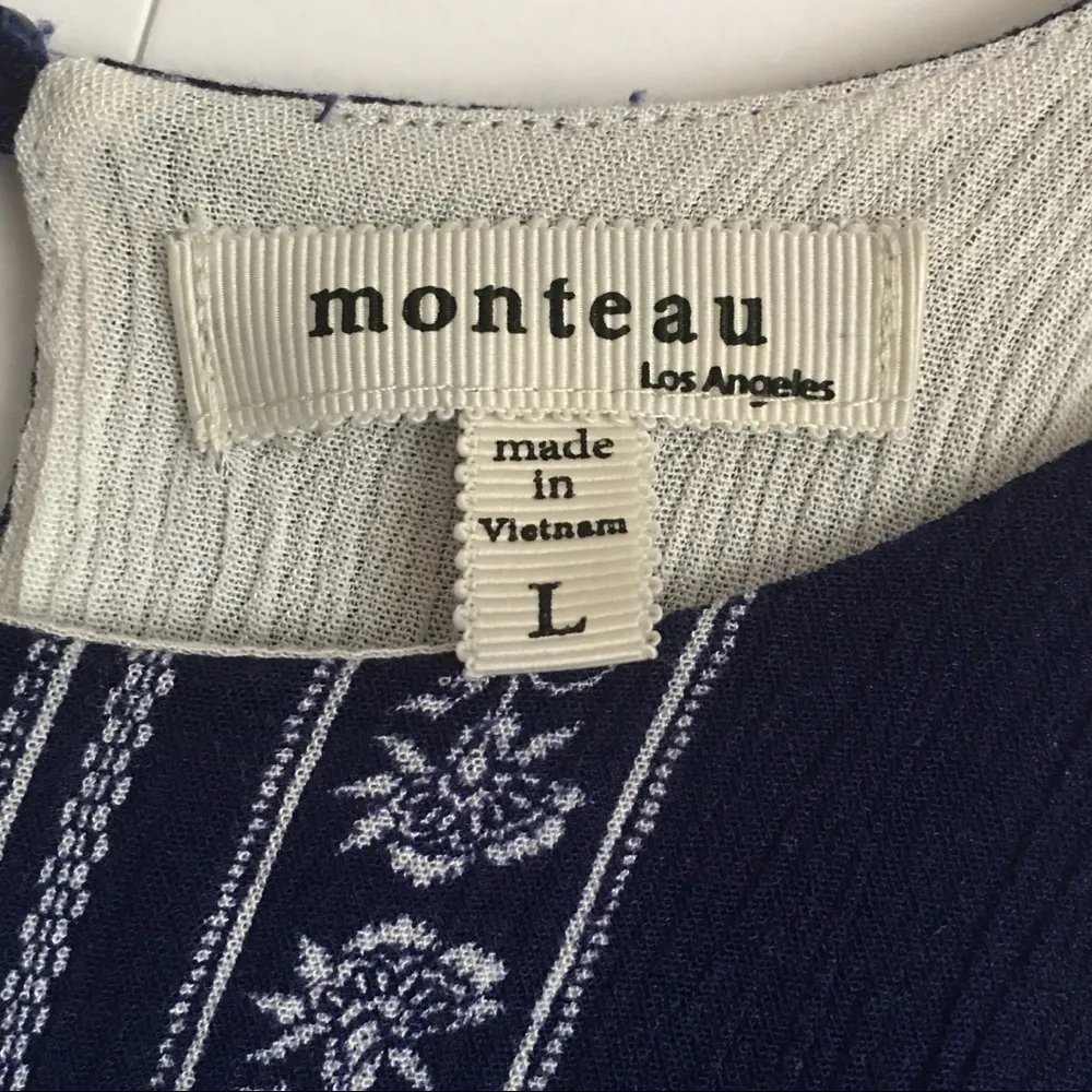 2/$15 Monteau Boho Blue Cropped Tank Size L - Image 2