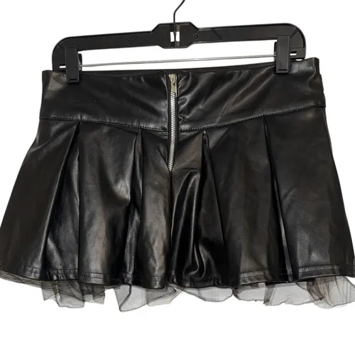 BODY RAGE SPENCERS Black Faux Leather Skirt With Tulle‎ Hem Silvertone Hearts L Size undefined - Image 5