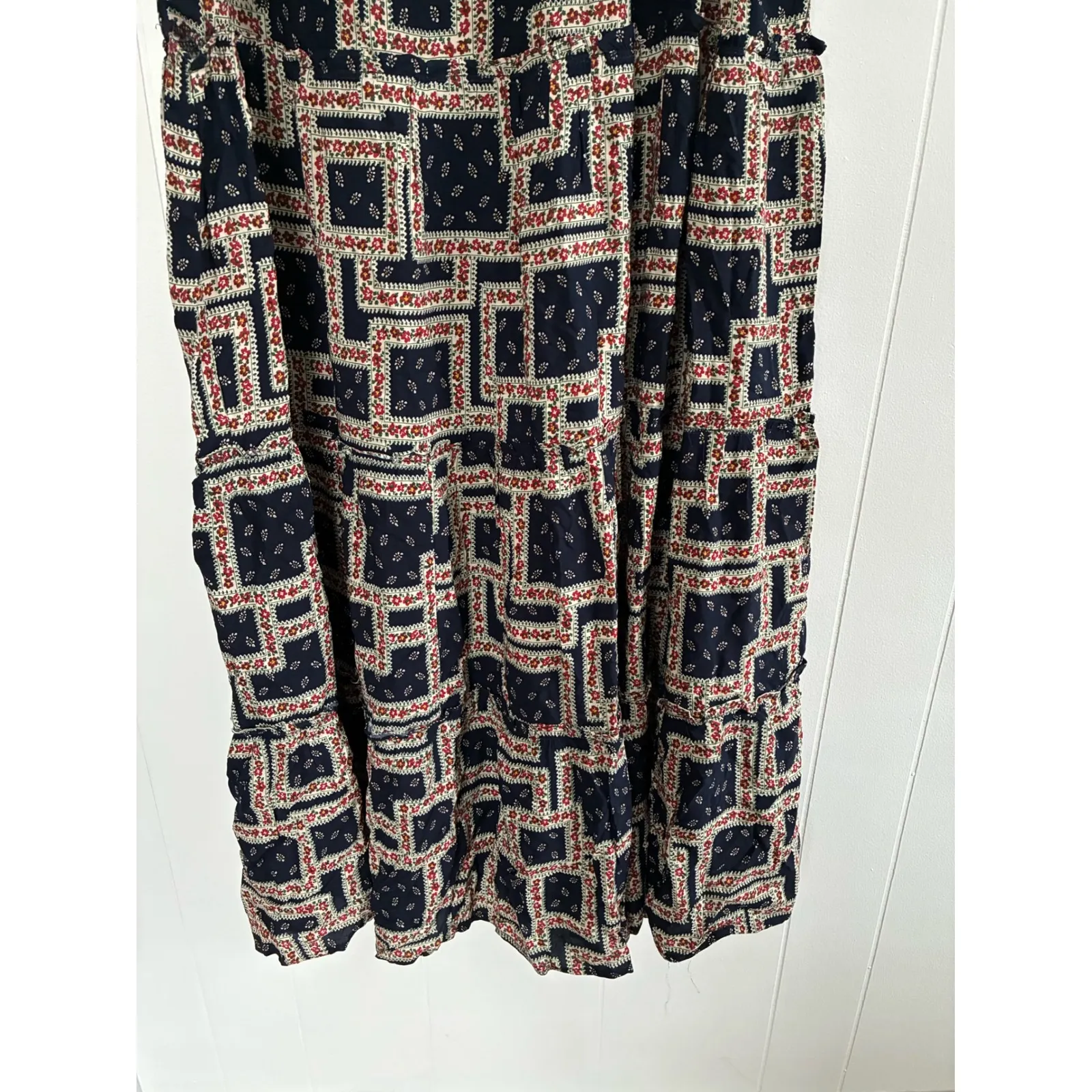 NWT Natural Life Patchwork Maxi Dress Navy Red Floral Tiered Midi Bohemian Small - Image 8