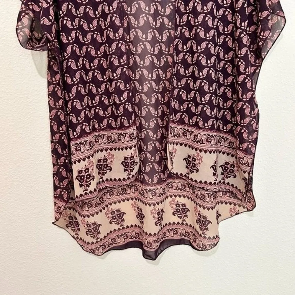 Floral‎ Printed Kimono Top Womens Size S Sheer Cover Up Boho Multicolor Brown - Image 6