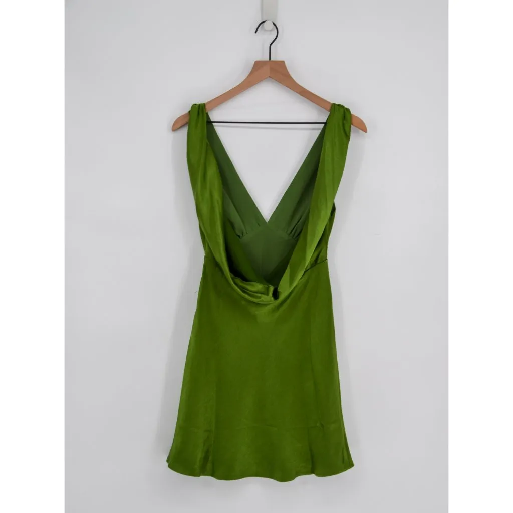 Meshki Nadia Satin V-Neck Slip Mini Dress with Cowl Back Emerald Green Women's S - Image 4