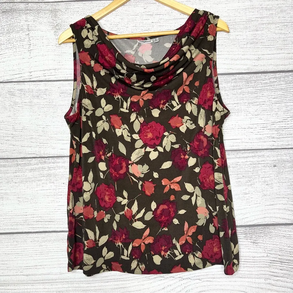 Croft & Barrow Red & !Brown Fall Floral Cowl Neck Sleeveless Blouse Top Size XL - Image 8