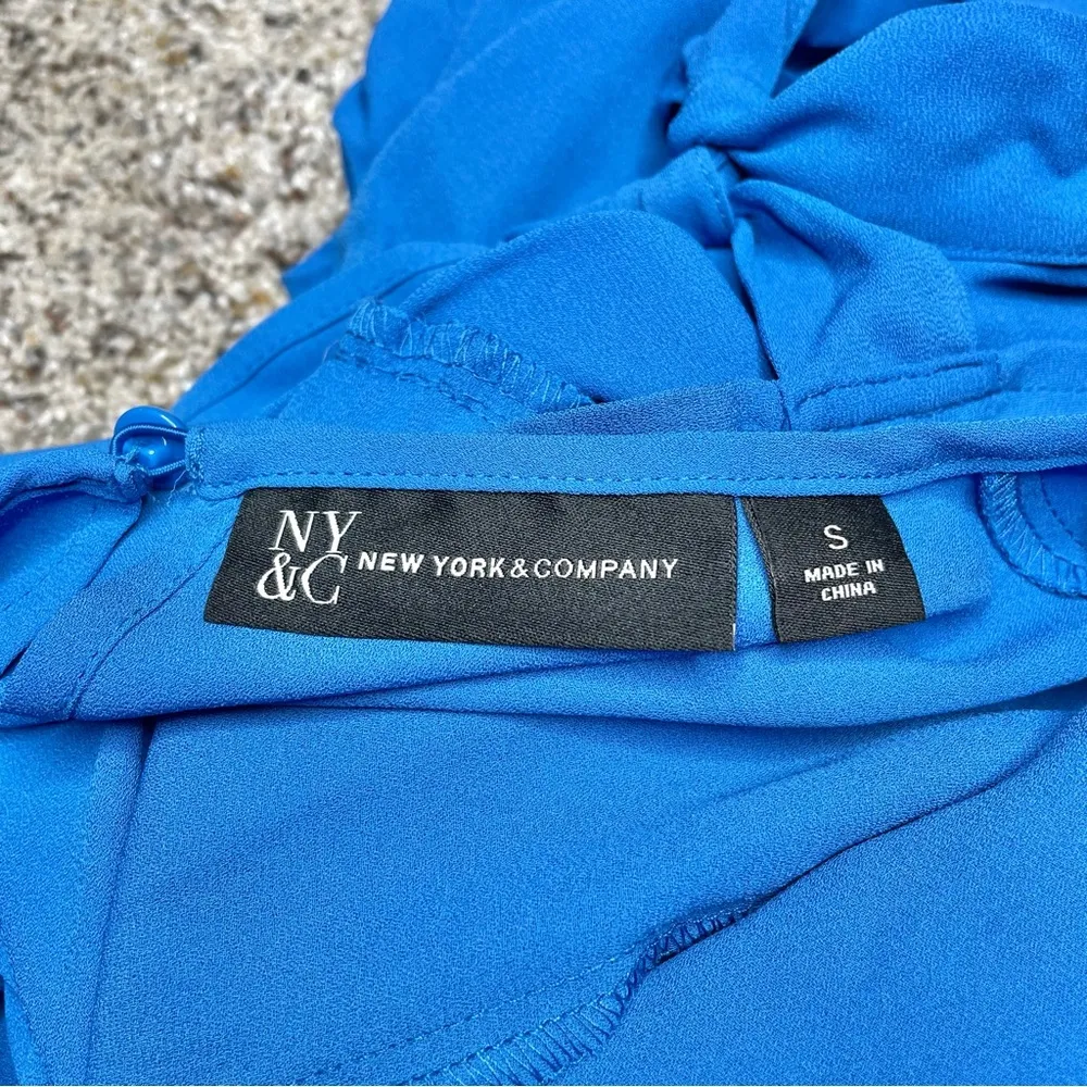 New York & Company Royal Blue Chiffon Long Sleeve Tie Back Top Blouse Small - Image 6