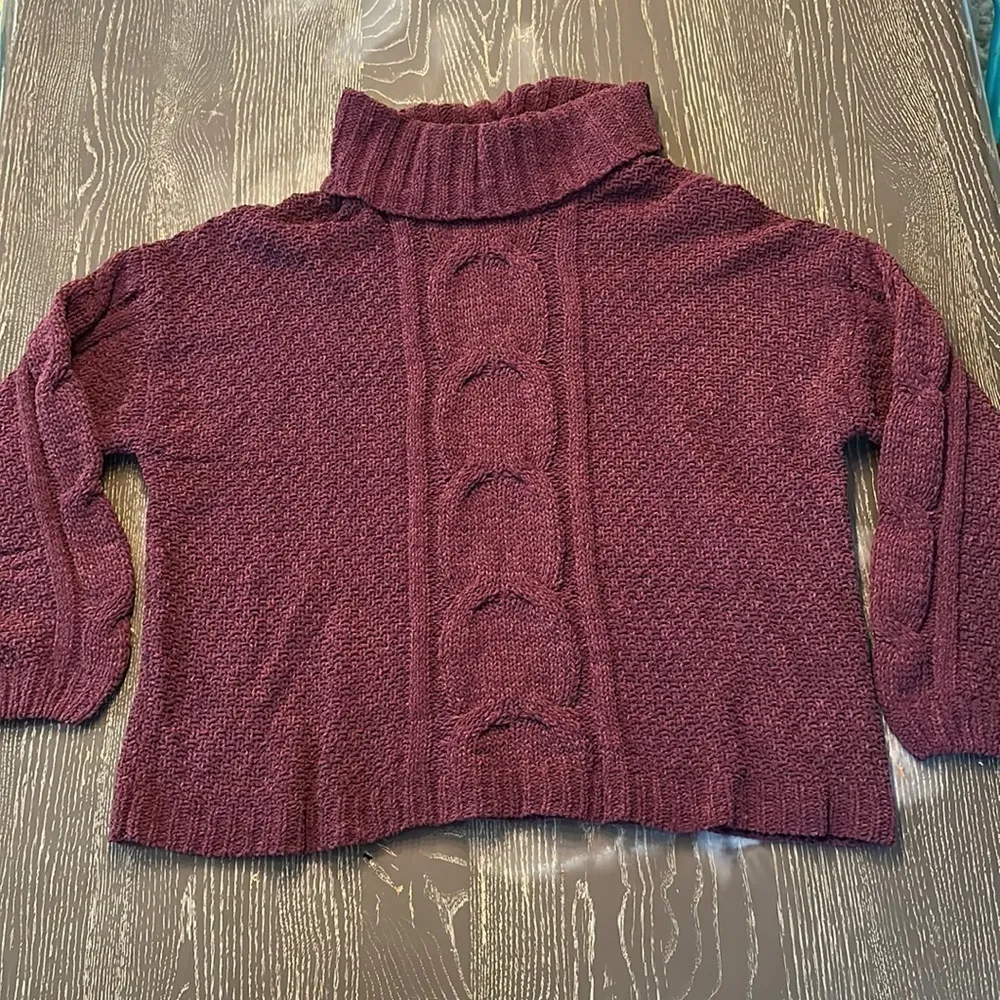 Chenille Cable Knit blackberry Wine Colored cowl neck sweater sz Large NWOT - Image 3