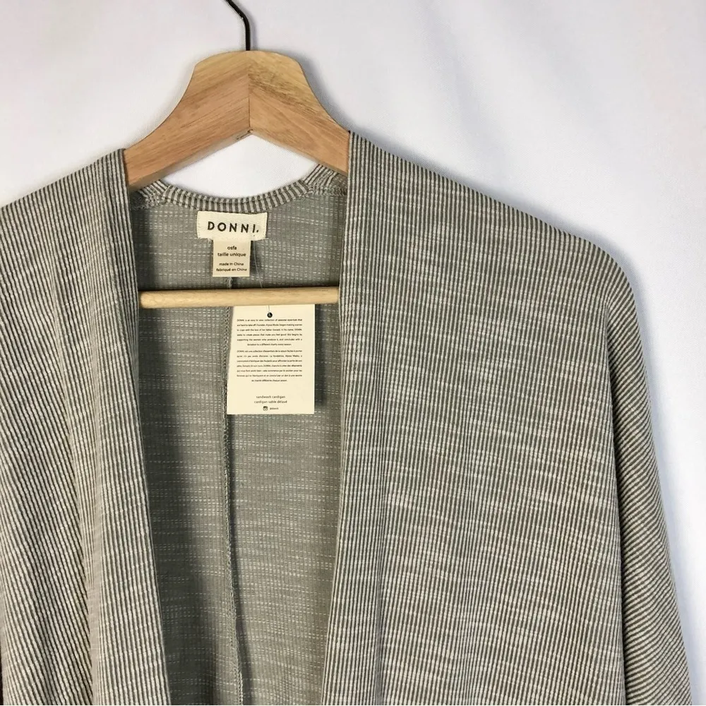 Anthropologie DONNI One Size Ribbed Cardigan Sweater Coat with Pockets OS Gray Size M - Image 5
