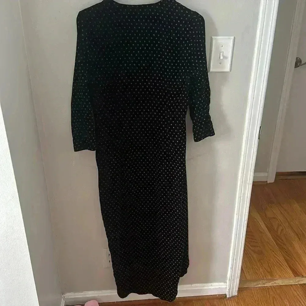 ZARA KNIT Wrap Velvet Black Silver Dress Polkadot 3/4 Sleeve Sz small - Image 7