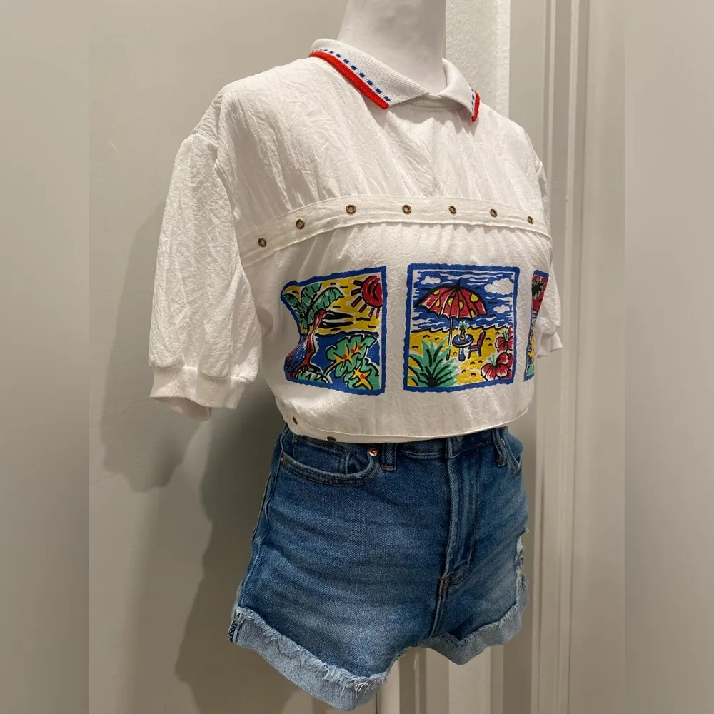 VTG Retro 80s 90s Cape Cod Sportswear Beach Graphic Collared Short Sleeve Shirt - Image 3