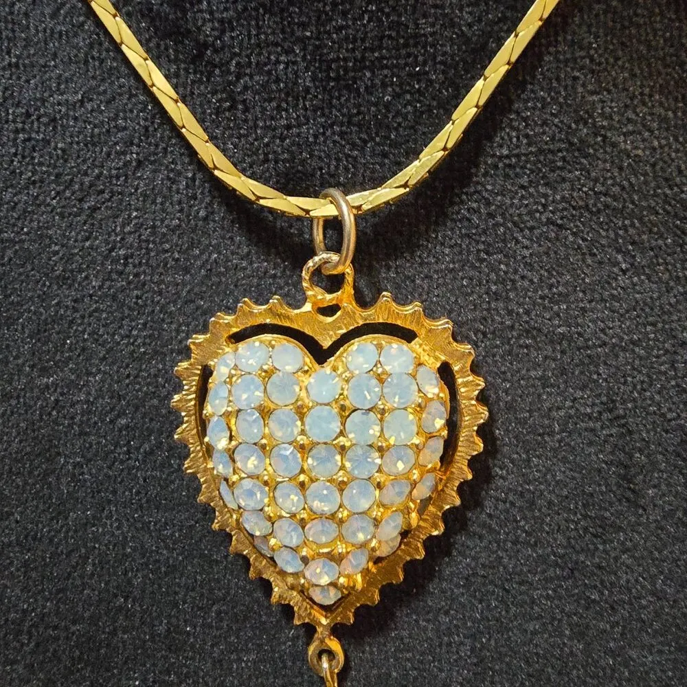 Womens Rhinestone Gold Tone Chain Heart Tassel Pendant Necklace with Spring Ring - Image 7