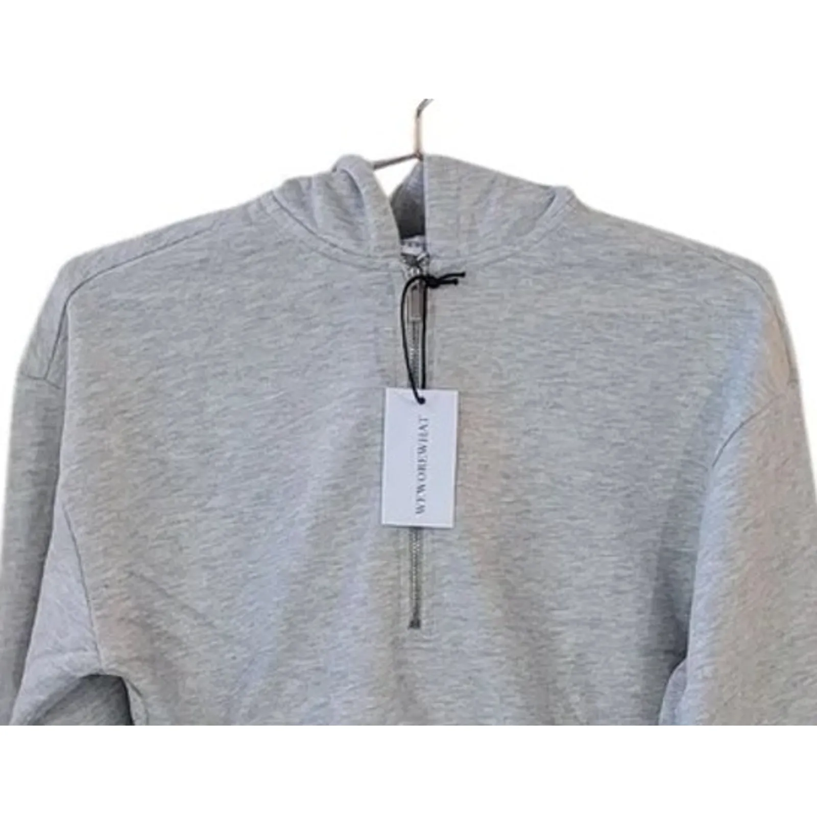 NWT WeWoreWhat Cropped Half Zip Fleece Cotton Hoodie Long Sleeve XS Heather Grey - Image 3