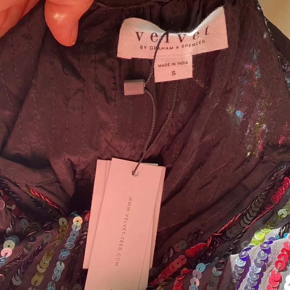 Velvet by Graham and Spencer Nikky Multicolor Sequin Short Sleeve Top small Black - Image 7