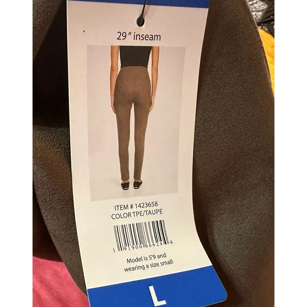 Andrew Marc Womens Faux Suede Pull On Pants High Waist Taupe Large Stretch NWT - Image 4