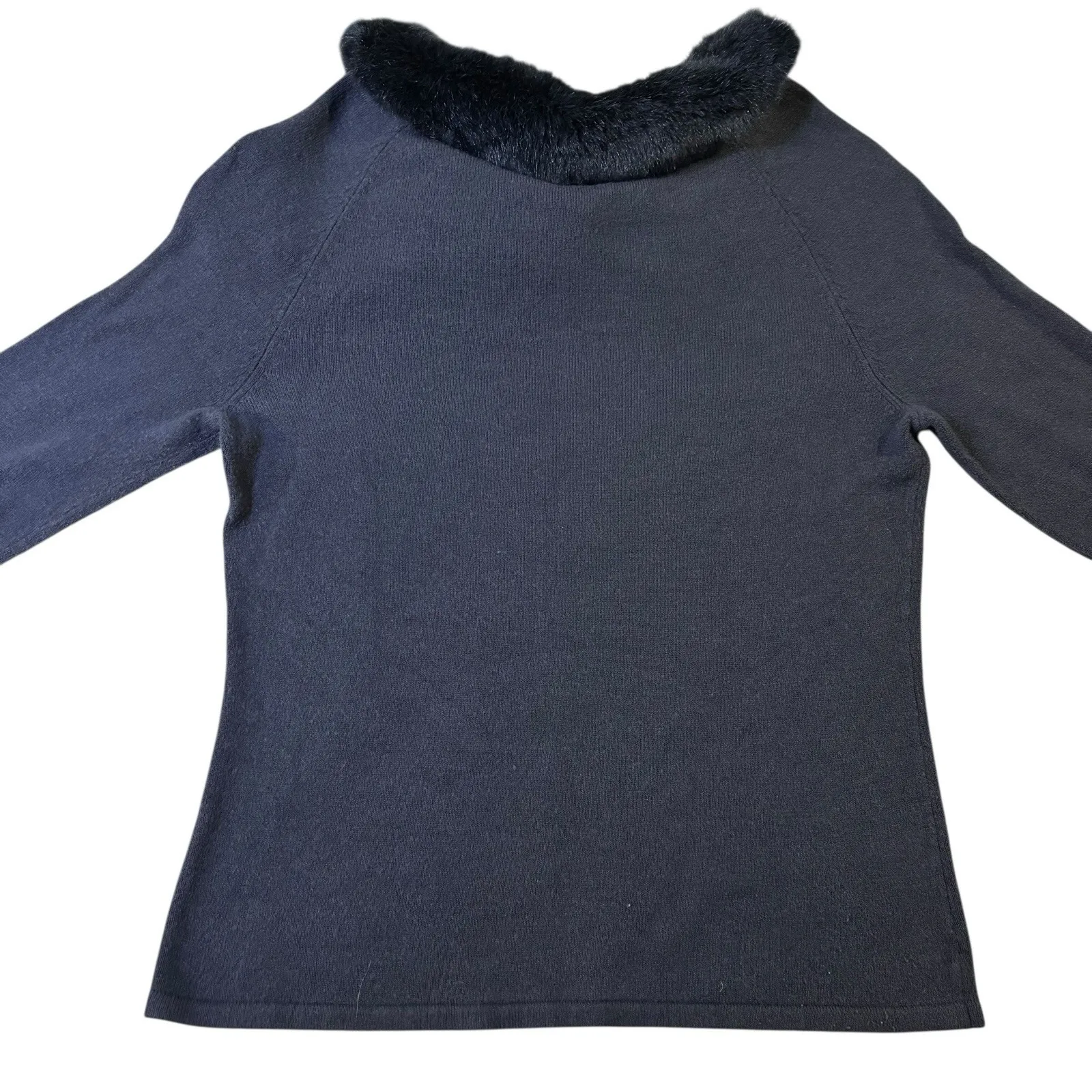 Norton McNauchton Women's Long‎ Sleeve Dusty Blue Fur Collared Sweater Size S - Image 2