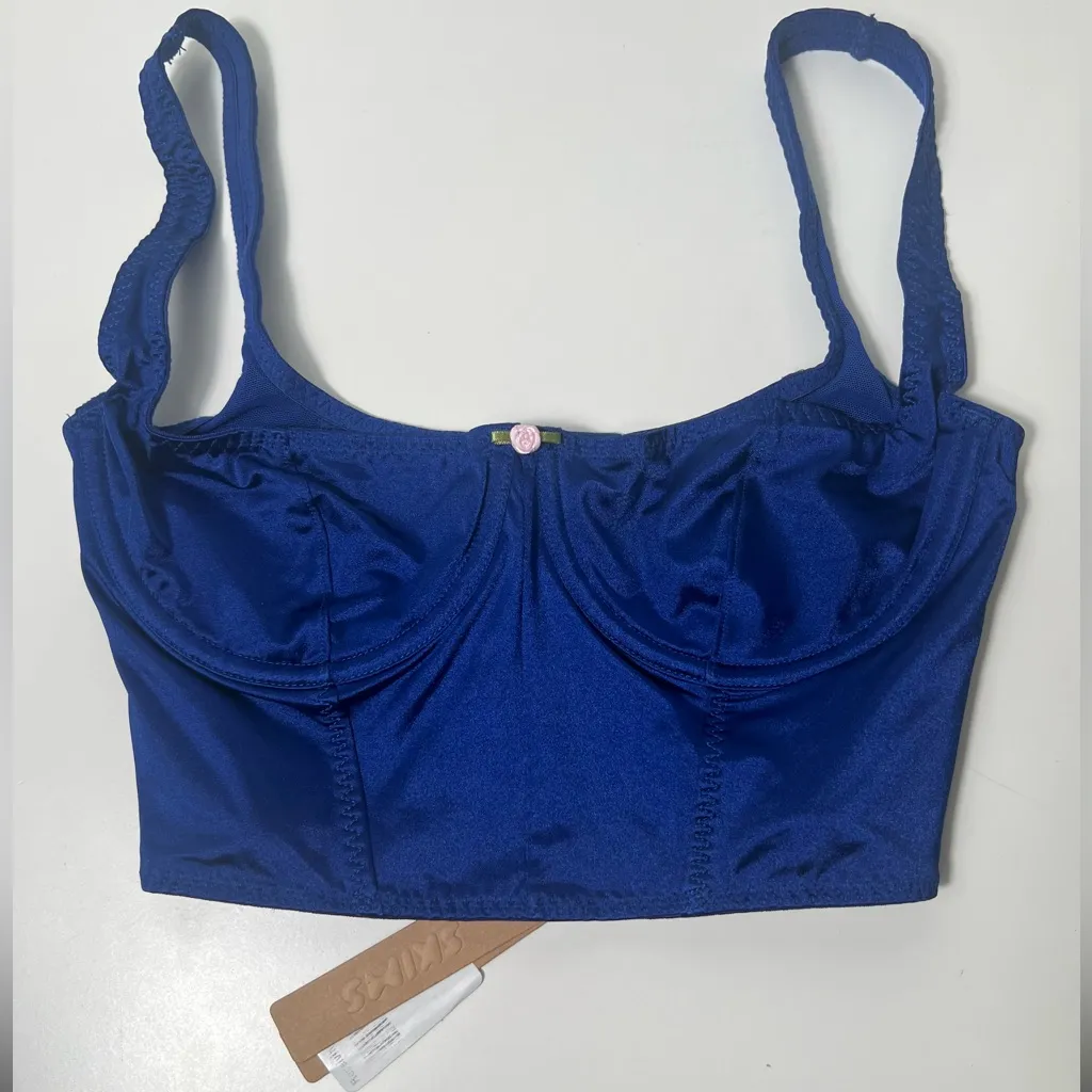 Skims Stretch Satin Corset in Neptune - Image 6