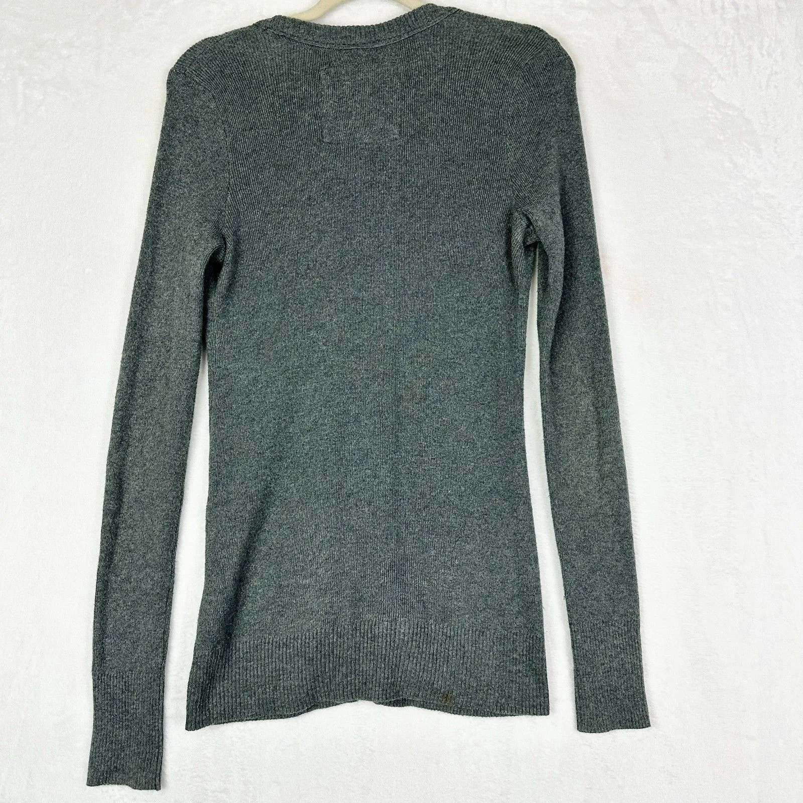 Abercrombie Fitch Vintage Y2K Logo Cardigan Size Medium Grey Preppy Academia - Image 2