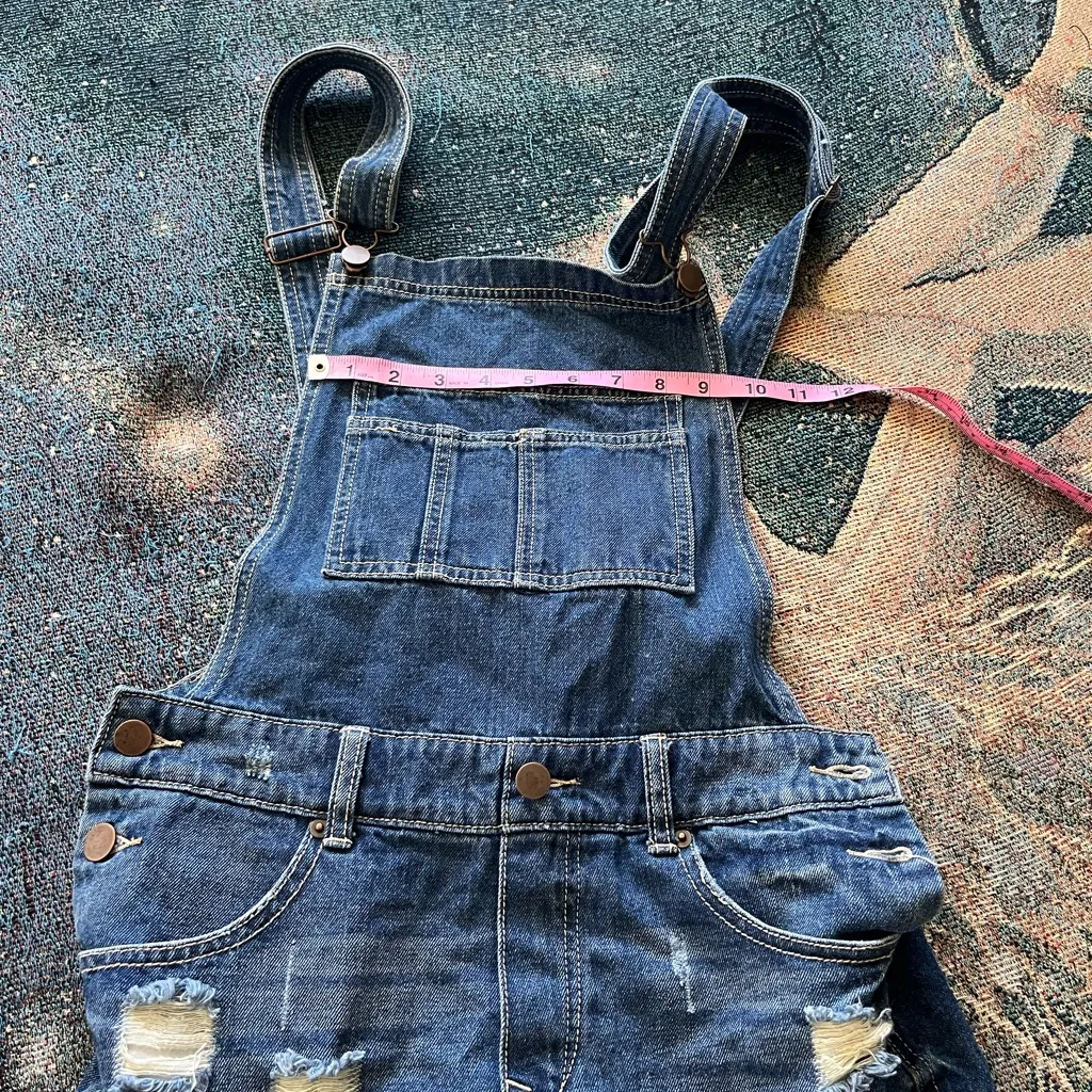 Litz Distressed Denim Short Overalls Blue Wash Women’s Medium Casual Cottagecore - Image 9