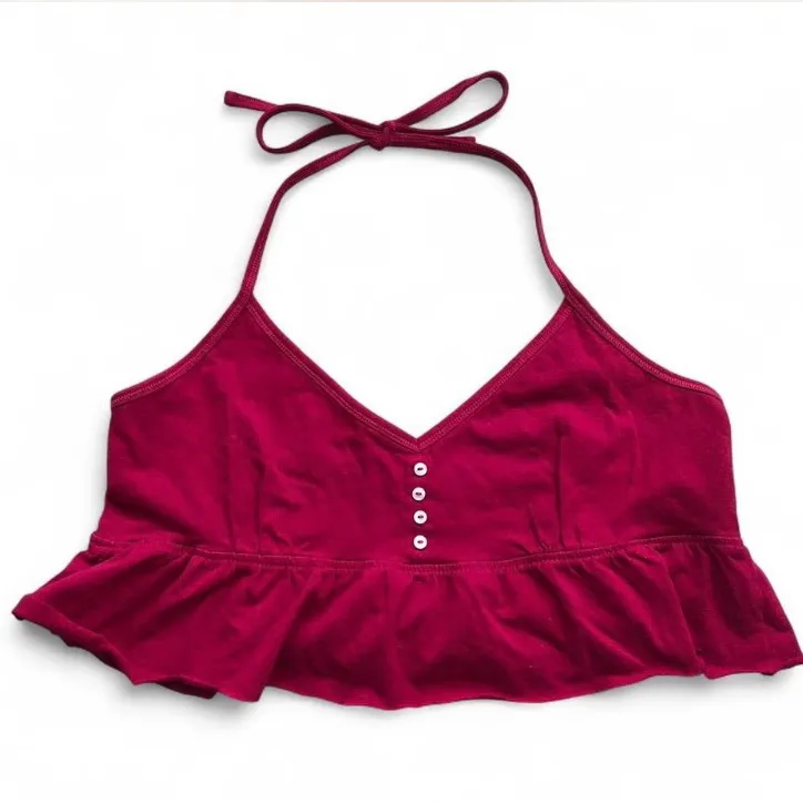 Mossimo Supply Co. Maroon Ruffle Crop Top Pink Size L - Image 2