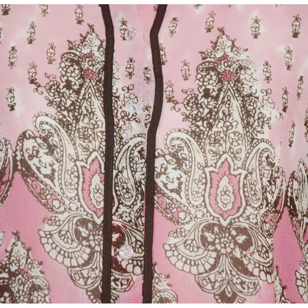 Pretty Emma James Paisley Print Pink Brown Sheer Blouse Size 16 Career Church - Image 3