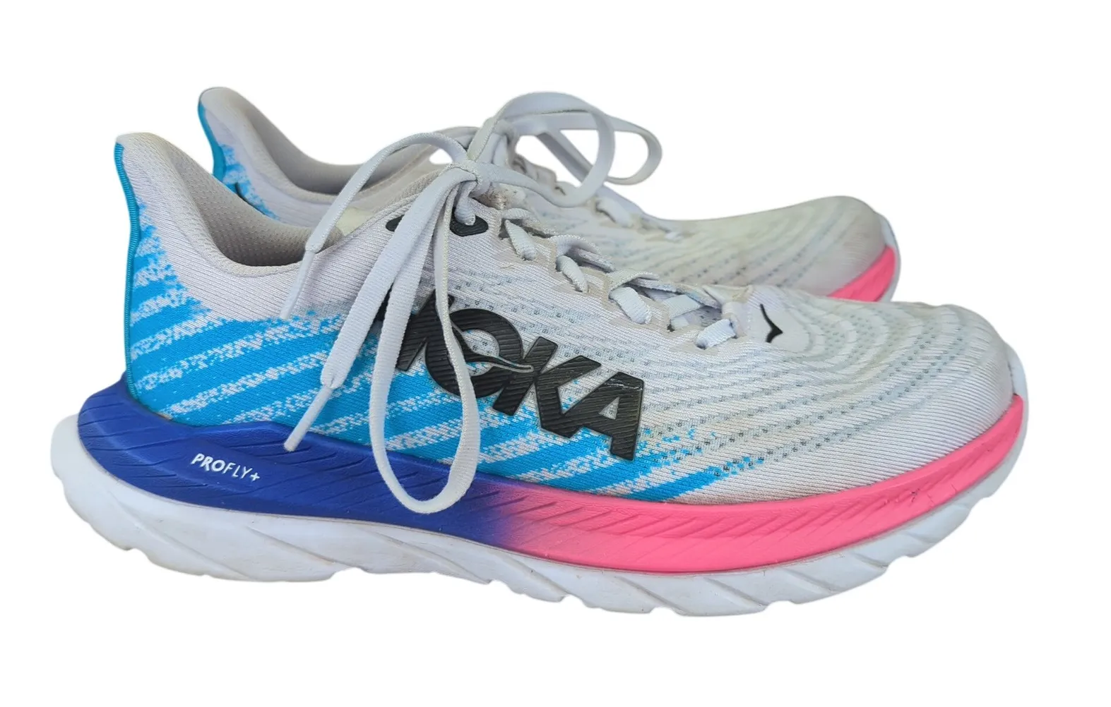Hoka One One Mach 5 Womens Running Shoes White Blue Pink Size 7.5B - Image 1