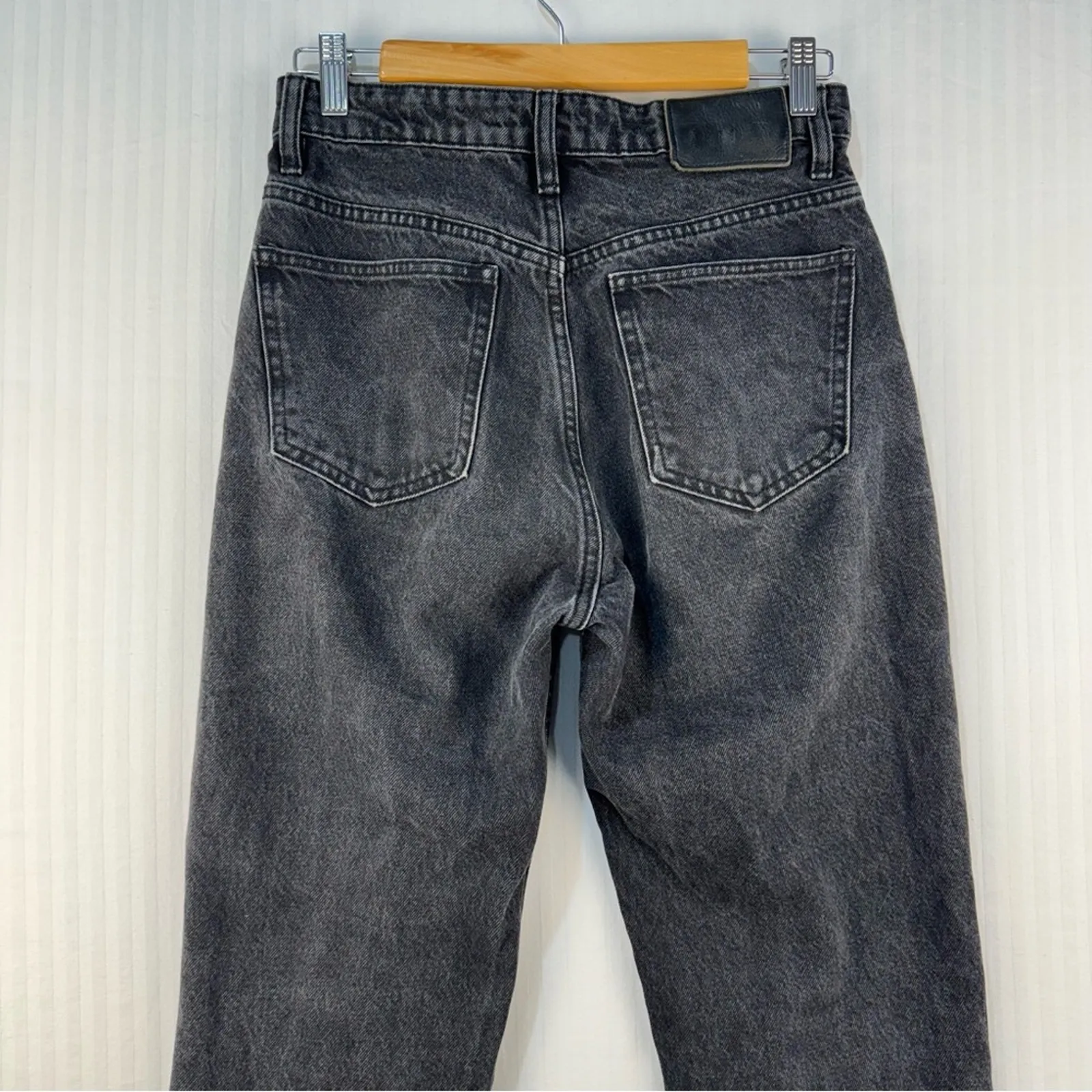 Zara Black Denim Jeans Size 6 Straight Leg Button Fly Frayed Baggy Goth Grunge - Image 6