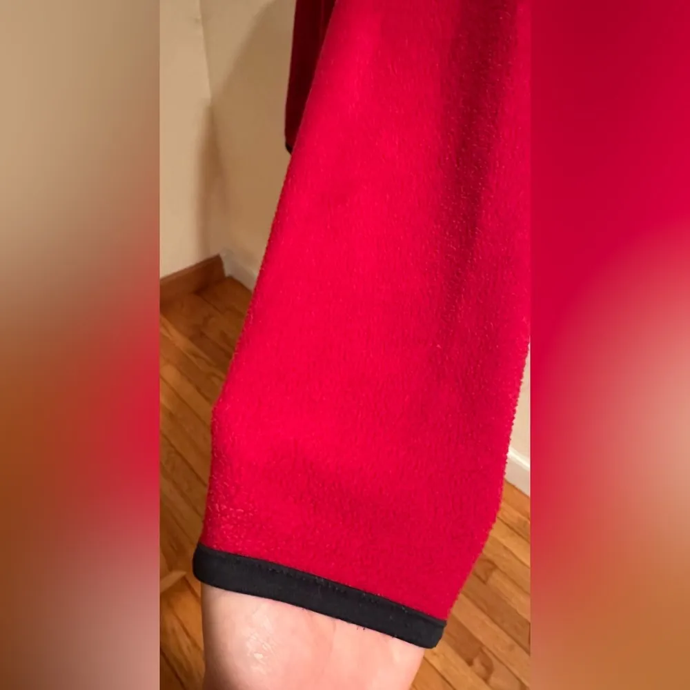 L.L. Bean Vintage Red Fleece  Button Up Sweater With Black Stripe Edge S… - Image 6