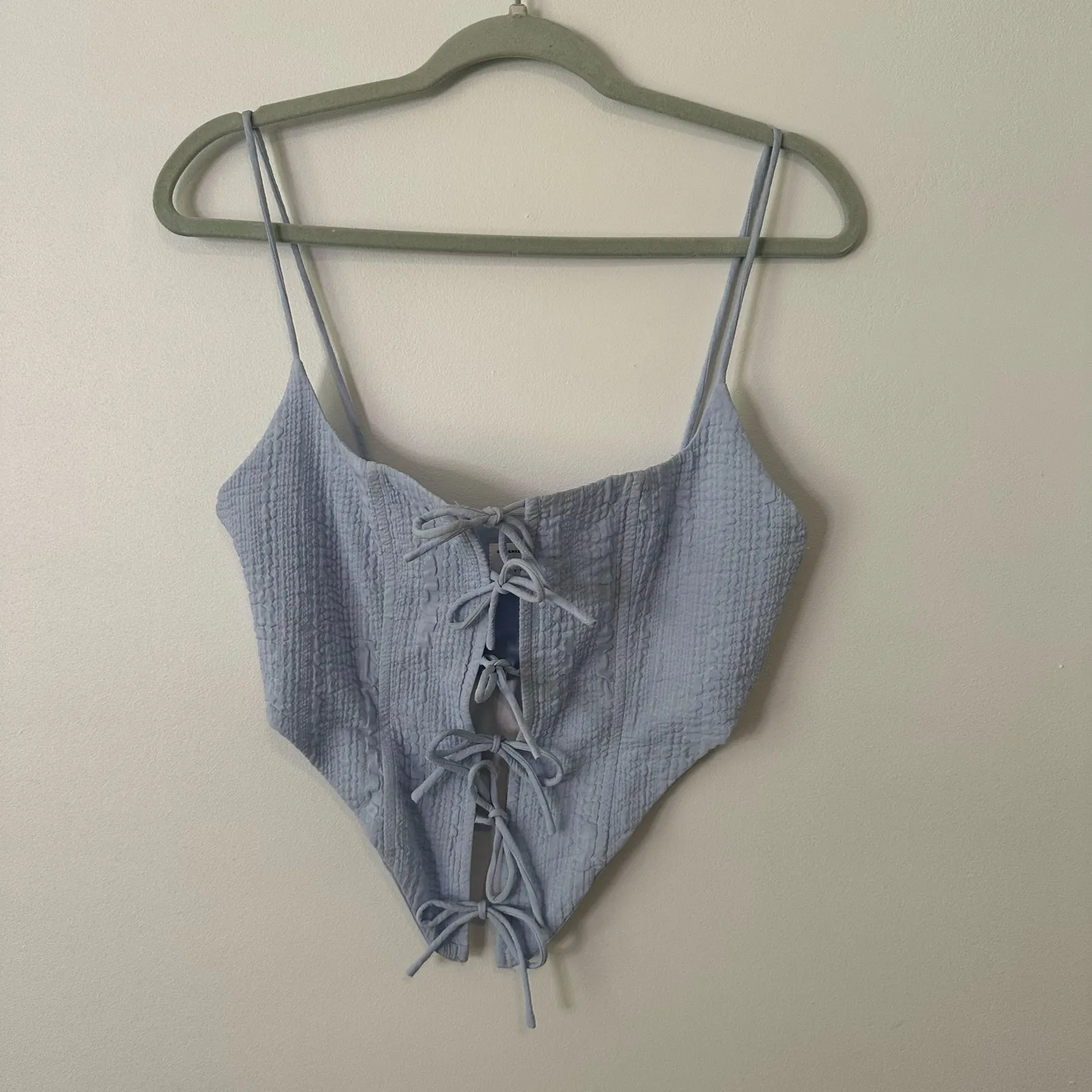 Sabo light blue lace up tie front tank top size M - Image 12