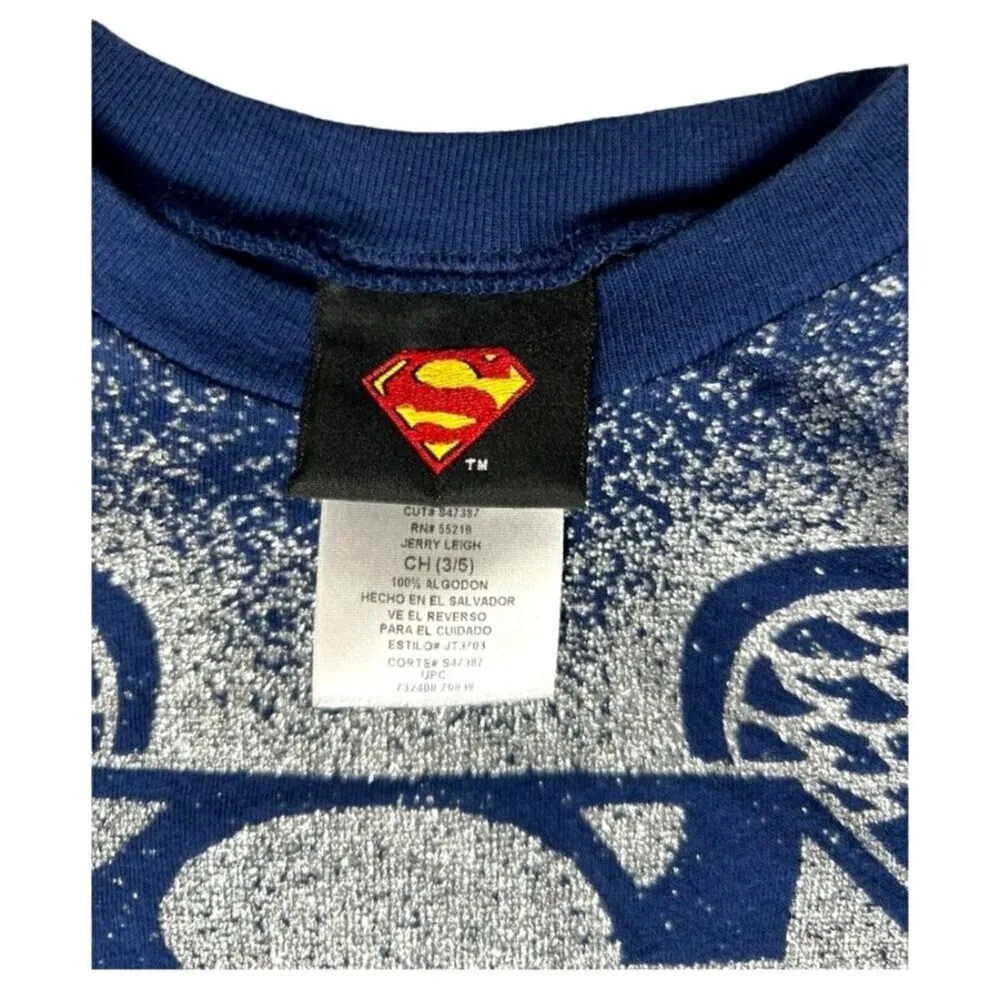 Supergirl‎ S Navy Graphic Tee 100% Cotton Burnout Glitter Y2K DC Comics Hero - Image 9