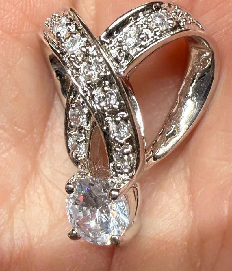 Pendant Necklace Slide CZ Rhinestones Silver Color Metal Lots of Sparkle - Image 11