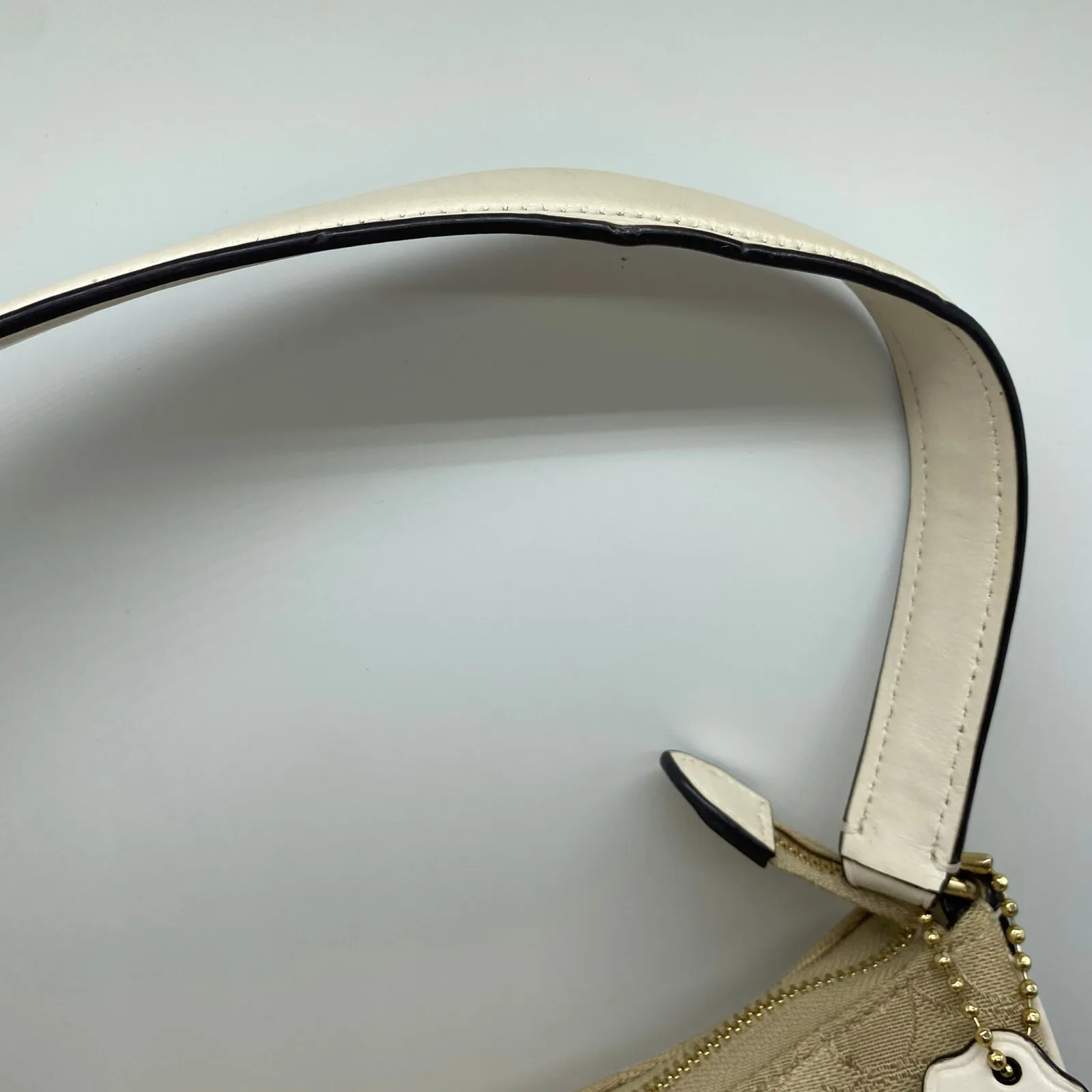 Coach Y2K Khaki White Jacquard Leather Fabric Trim Hobo Shoulder Tote Bag Retro - Image 7