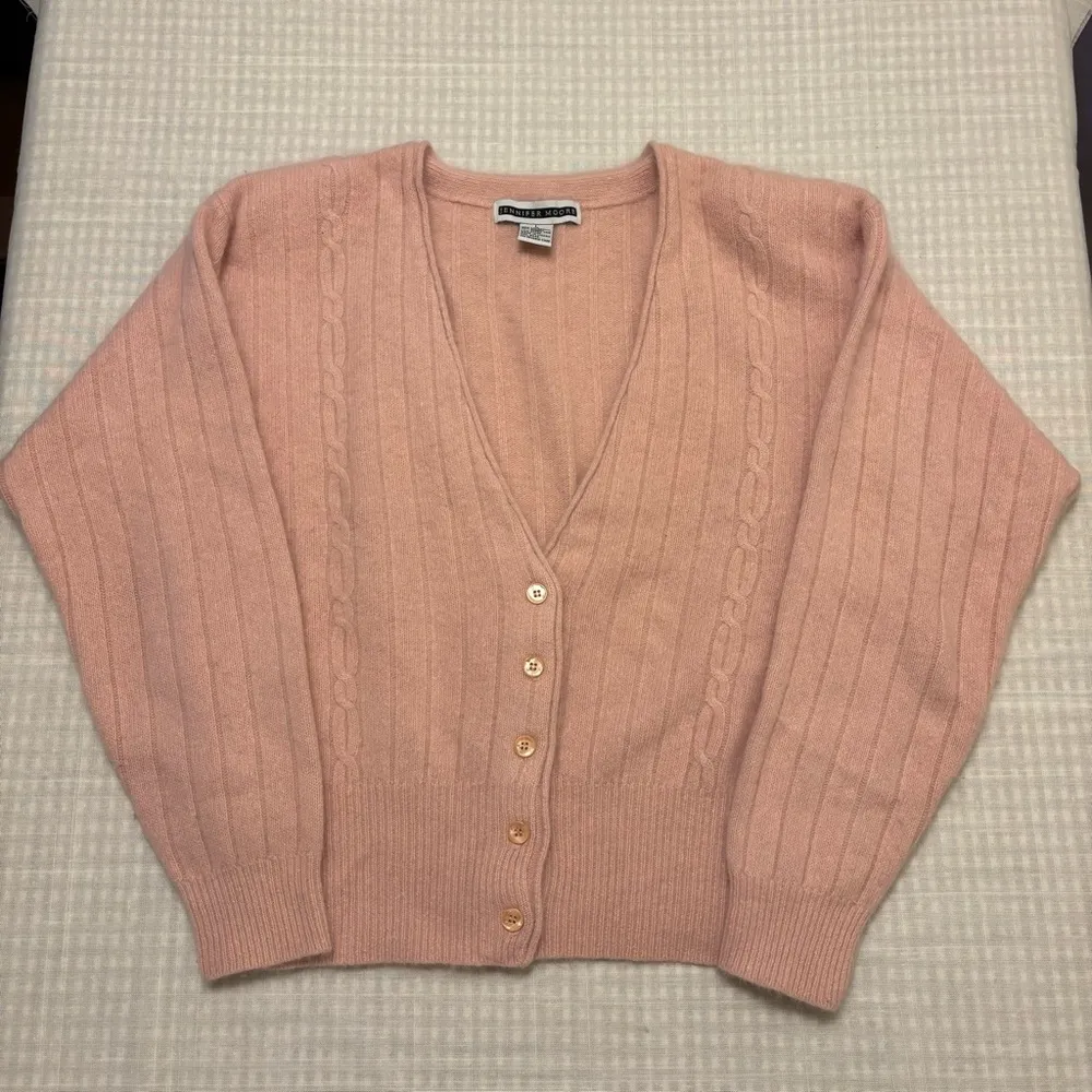 Jennifer Moore Women’s L Pink Lambswool Angora Padded Shoulder Cardigan Sweater - Image 8