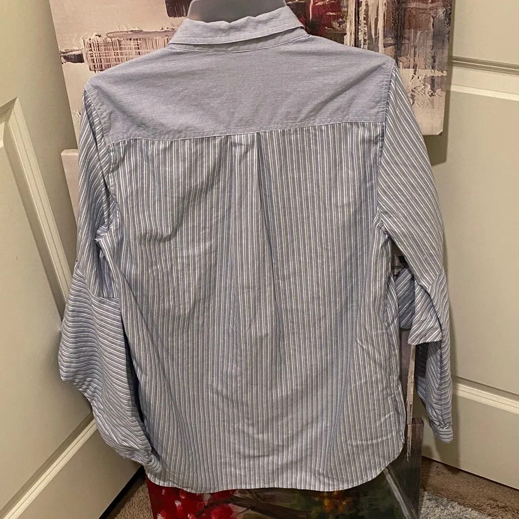 BCBGMaxAzria Blue Striped Button Down Shirt - Image 4