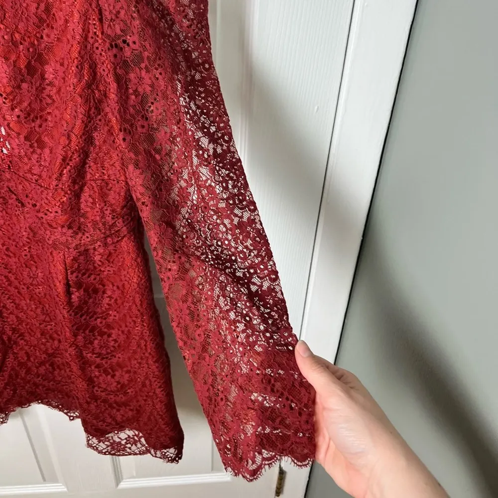 Cotton Blend Celia Scallop Lace Open Back Long Sleeve Mini Dress L - Image 4