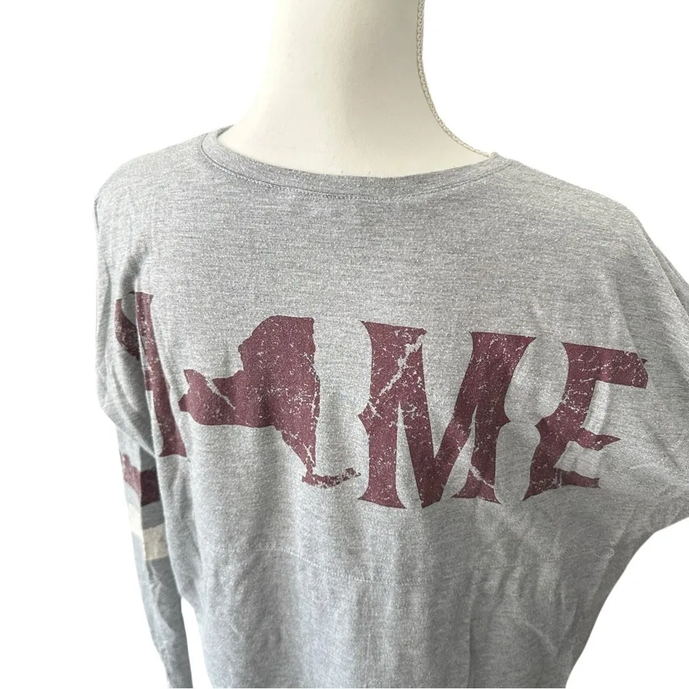 About A Girl Gray NY Home Graphic Long Sleeve‎ Top with Striped Sleeves - Image 4