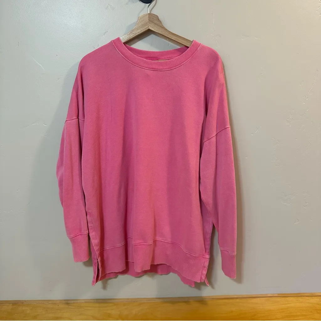 Aerie Oversized Split Hem Crewneck Sweatshirt XL Pink - Image 4