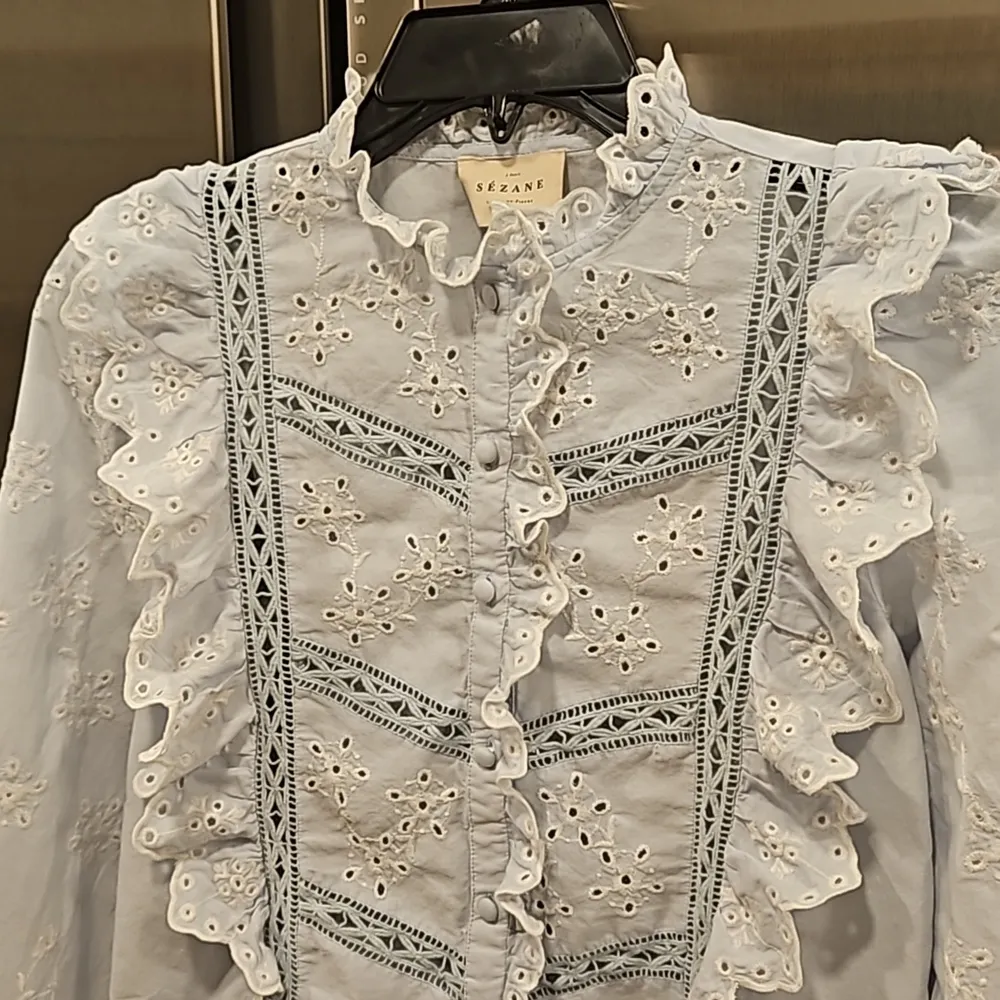 💕SEZANE💕 Irma Shirt ~ Light Blue/Ecru FR 34 = US 2 - Image 14