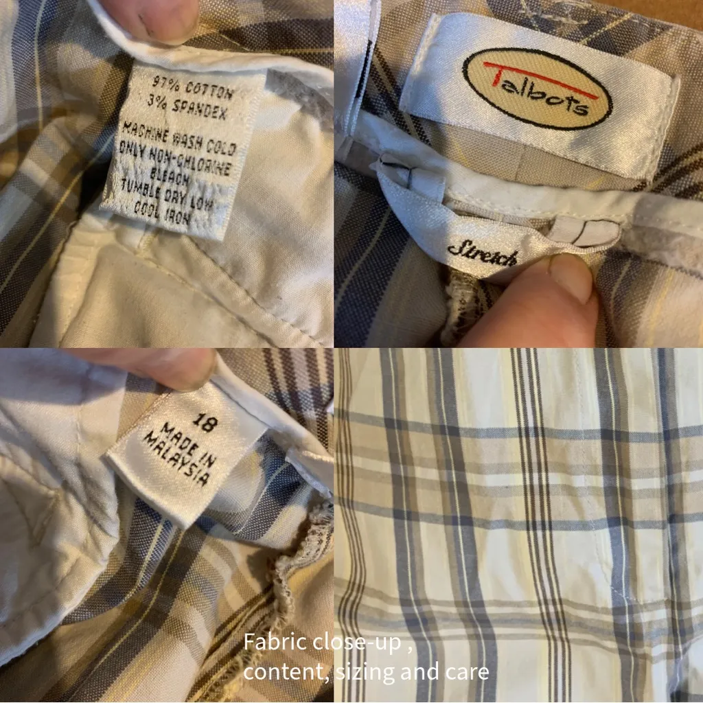 TALBOTS BEIGE & GRAY PLAID PATTERN COTTON CROPPED PANTS (18) - Image 12