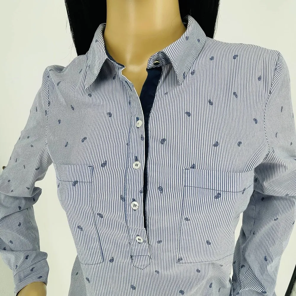 Zara Basic "Roller Up" Striped Paisley Pullover Style Shirt Top - Size M - GUC - Image 6