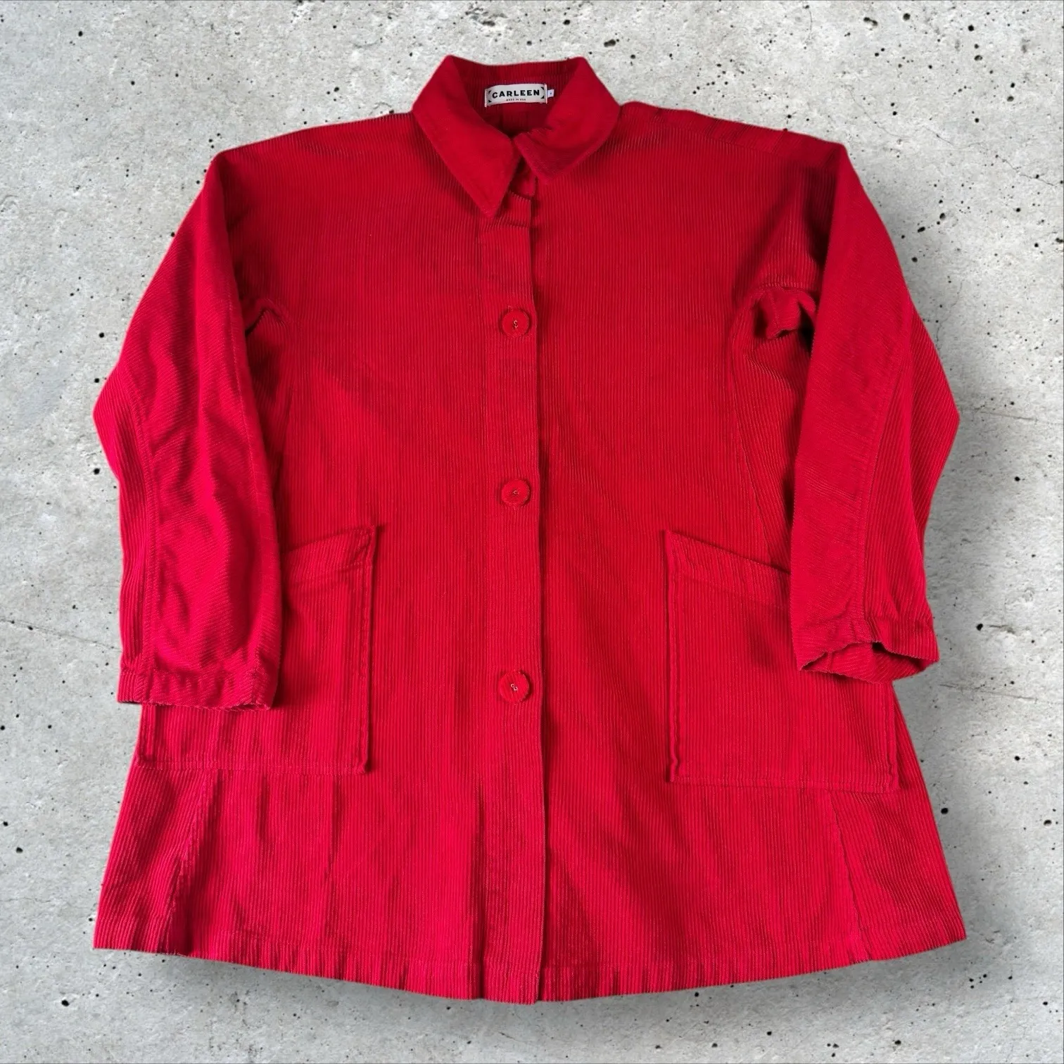 Carleen Constance Red Corduroy Jacket Chore Coat Sz S Cottagecore Lagenlook‎ - Image 5