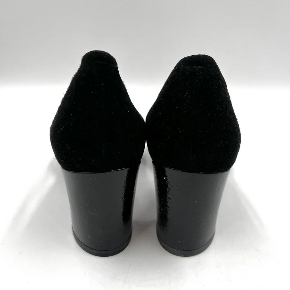 Pas De Rouge Abby Suede Heels Black Leather Pumps E823 Size 7 - Image 8