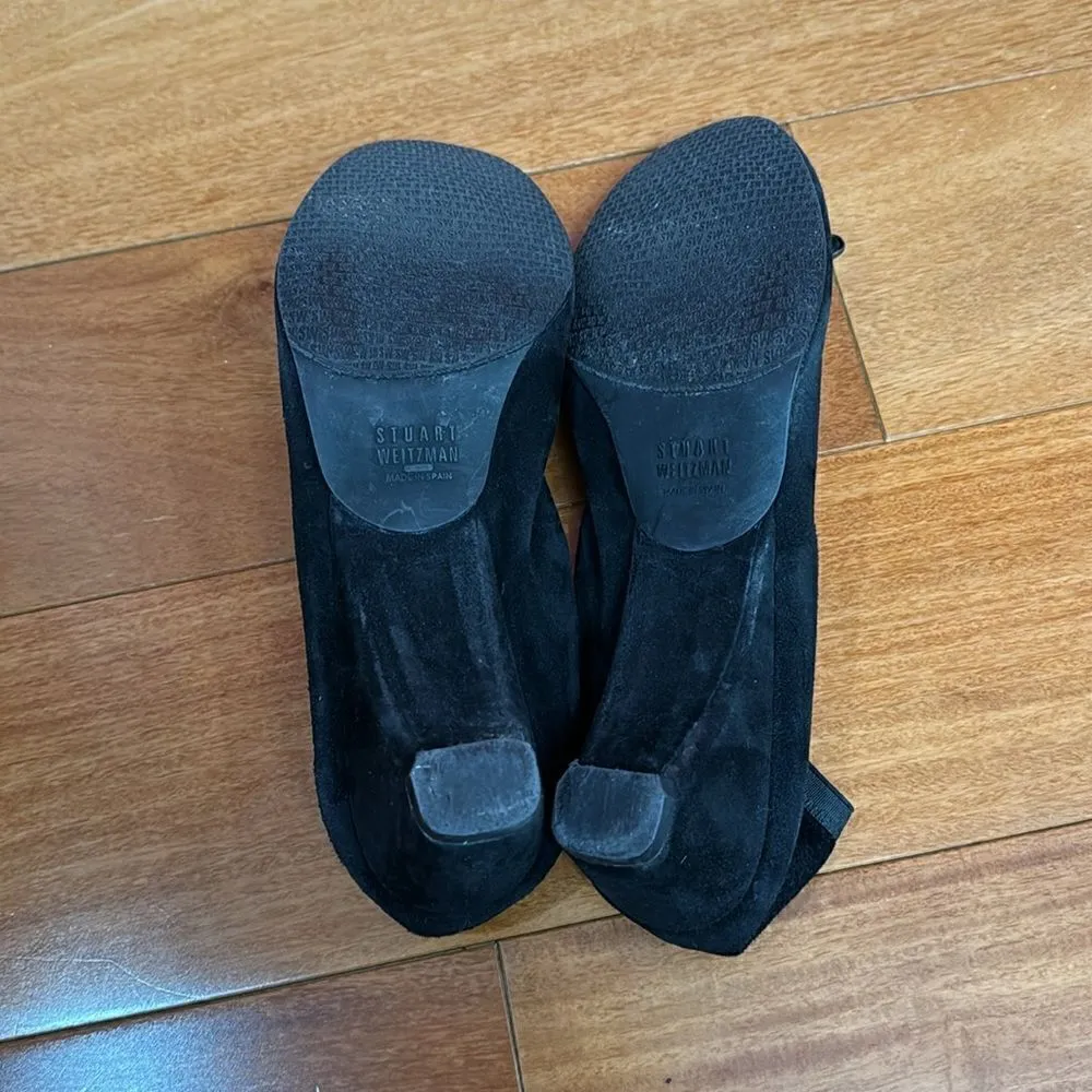 Stuart Weitzman Black Suede bow Low Heel Pumps Size 9.5 - Image 6