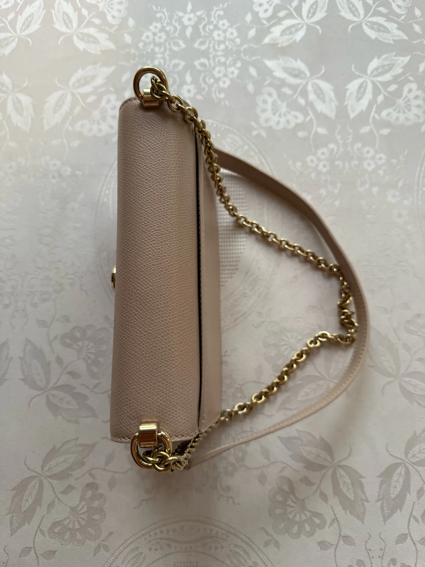 FURLA 1927 Mini Crossbody Textured Leather Bag Plush Pink Metal Chain  - Image 11