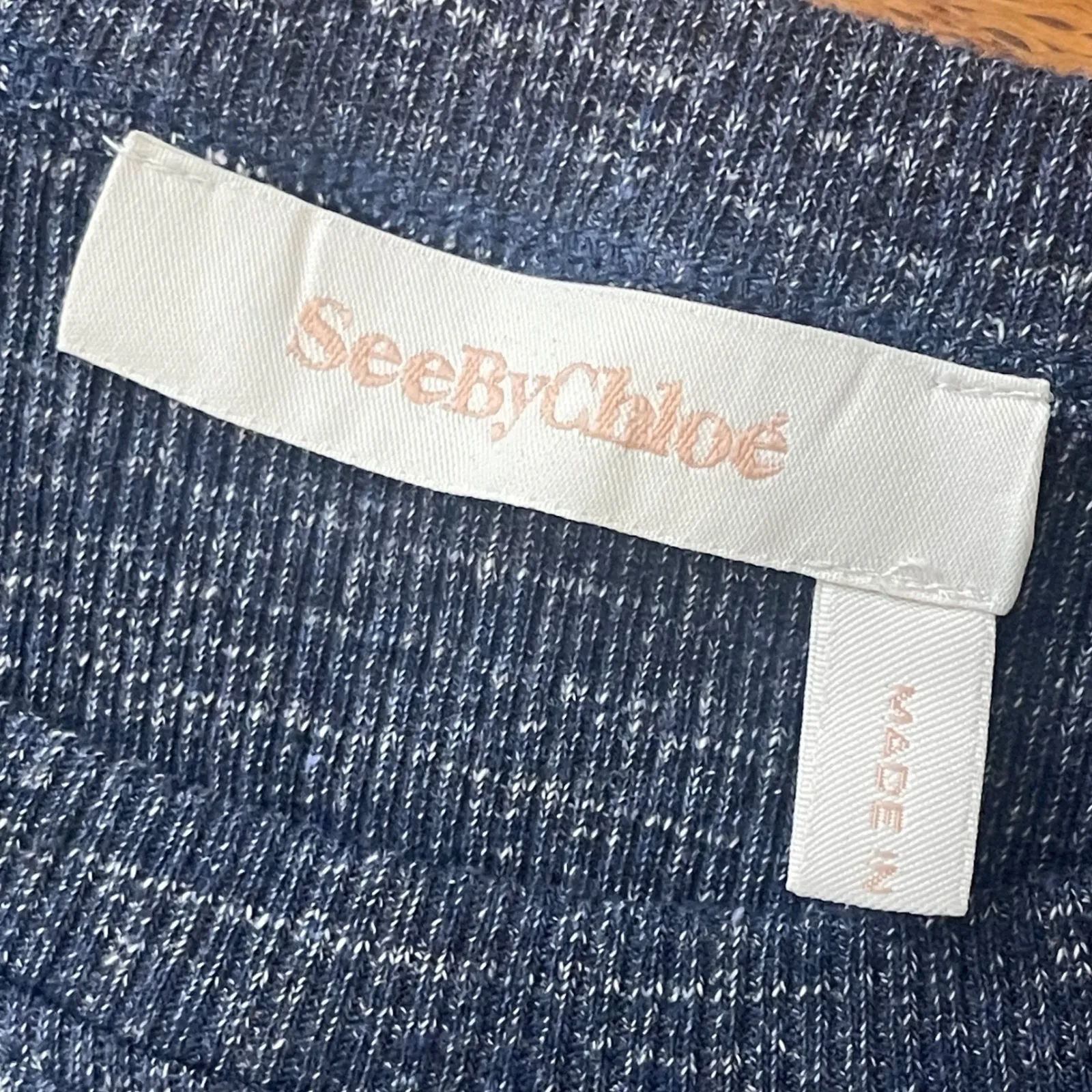 SEE BY CHLOE Eyelet Balloon Sleeve Shirt XS Indigo Blue Bohemian Tie Cuff Boho - Image 6