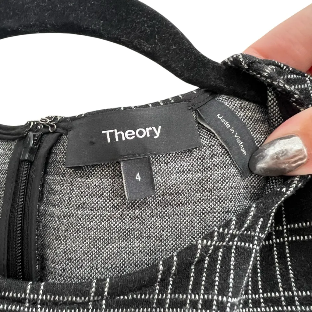 Theory Rijik Short Sleeve Structured Knit Dress Plaid Windowpane Pattern - Image 8