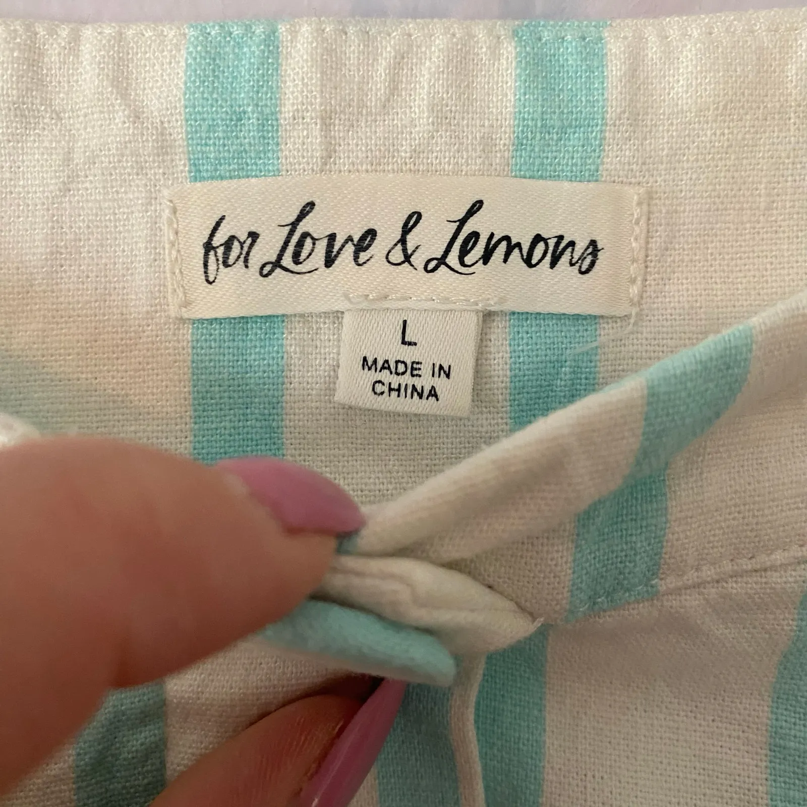 For Love and Lemons Janelle Blue White Striped Linen Mini Skirt Women size Large - Image 2
