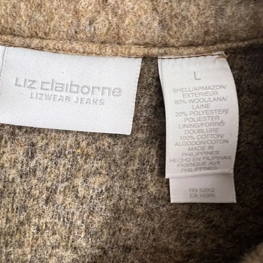 Wool Liz Claiborne western country brown Blazer cozy Jacket zip  flower  L. - Image 3