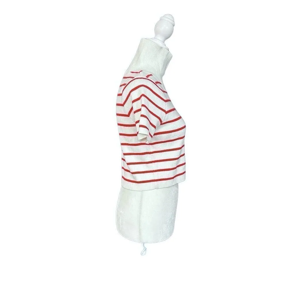 Callahan Lucy Red & White Stripe Turtleneck Short Sleeve Cropped Sweater Size XS Red - Image 2