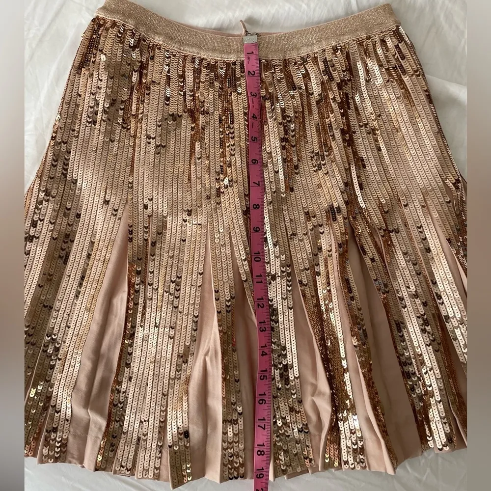 ANTHROPOLOGIE Bea Rose Gold Sequined Party Mini Skirt Pleated Barbiecore Size 2 - Image 12