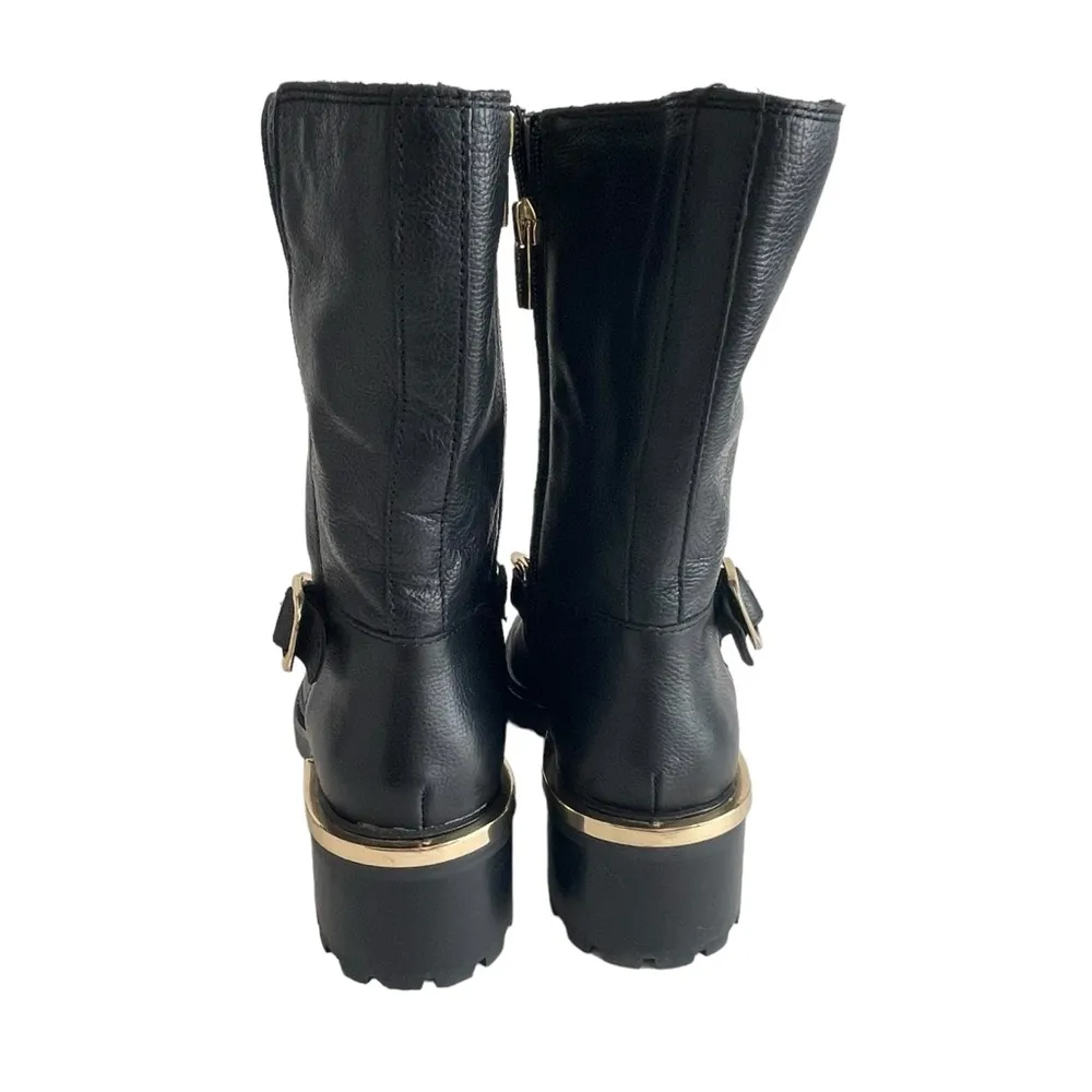 Vince Camuto Keshilka Booties Black Women’s Size 6 Leather Gold Chain Biker - Image 6